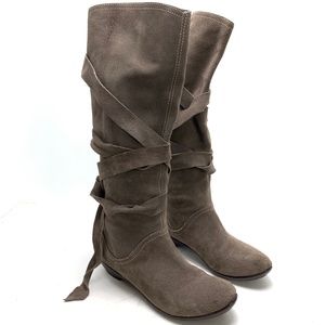 YAYA Tall Genuine Leather Gray Suede Riding Boots Lace Around Fall Casual sz 37